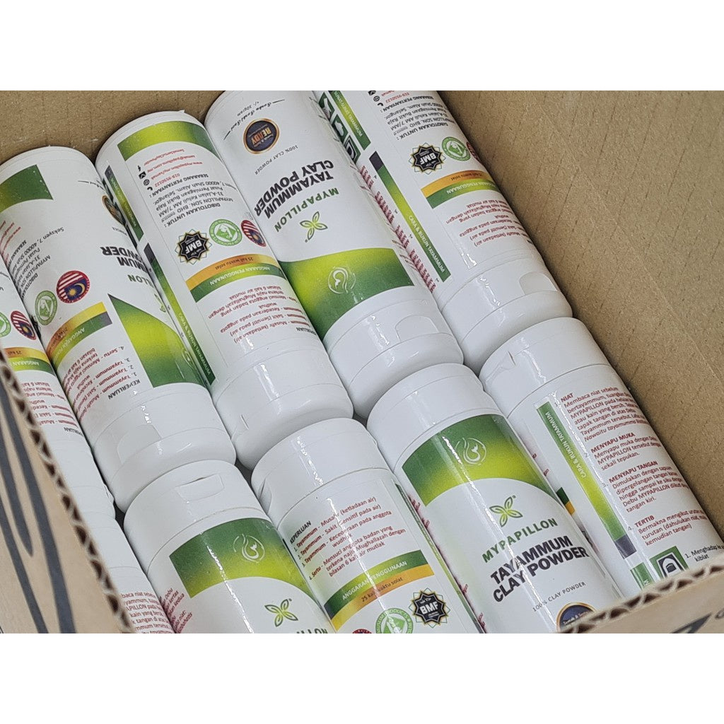 MyPapillon - DEBU TAYAMMUM - 100% Tanah Liat Putih - Borong 30 g x 50 botol