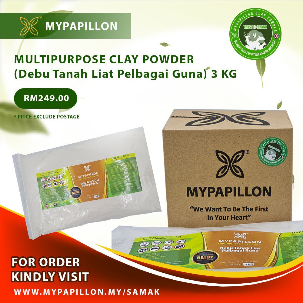 MyPapillon - SAMAK SERTU RUMAH & INDUSTRI - 100% Debu Tanah Liat Putih - 3 kg loose pack