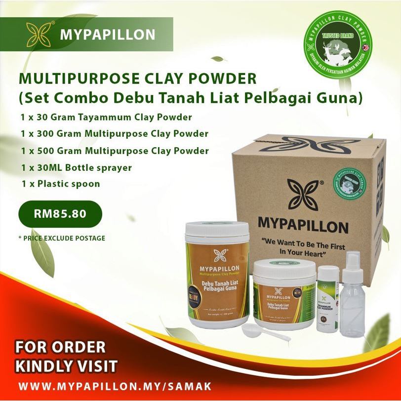 KOMBO Debu Tanah Liat Pelbagai Guna Untuk Kegunaan Samak, Sertu & Tayamum - Produk Oleh MYPAPILLON