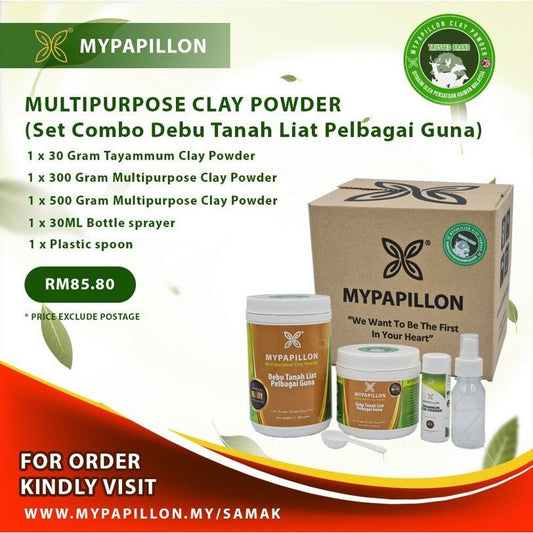 KOMBO Debu Tanah Liat Pelbagai Guna Untuk Kegunaan Samak, Sertu & Tayamum - Produk Oleh MYPAPILLON