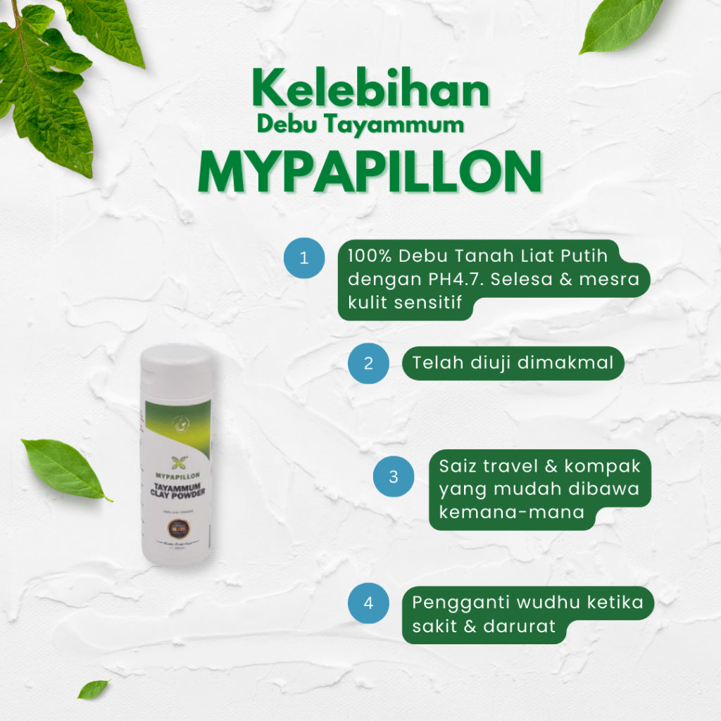 MyPapillon - DEBU TAYAMMUM - 100% Tanah Liat Putih - Borong 30 g x 50 botol