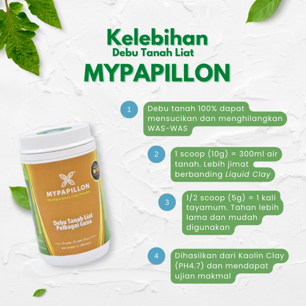 Debu Tanah Liat Putih 200g – Samak Sertu Najis Mughallazah & Tayammum Clay Powder – MYPAPILLON