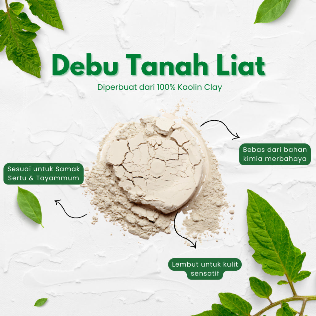 MyPapillon - DEBU TAYAMMUM - 100% Tanah Liat Putih - Borong 30 g x 50 botol