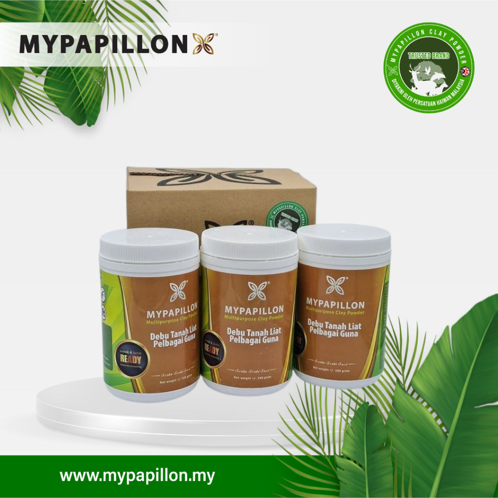 MyPapillon - SAMAK SERTU & TAYAMMUM - 100% Debu Tanah Liat Putih - 500 g x 3 botol