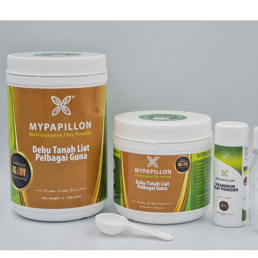 MyPapillon - Samak Sertu & Tayammum - 100% Debu Tanah Liat Putih - Set Kombo 30 g + 300 g + 500 g